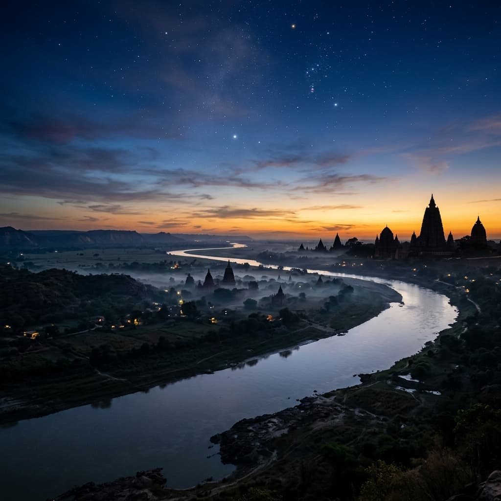 Bihar at twilight — rivers, temples and sky